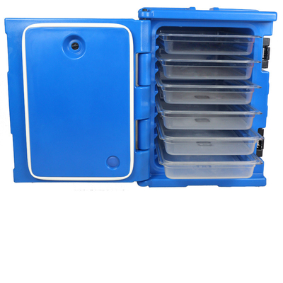 Topgreen FB90A ইনসুলেটেড ফুড প্যান ক্যারিয়ার, নীচে চারটি চাকা এবং সহজে হ্যান্ডেল করার জন্য আলাদা ঢাকনা